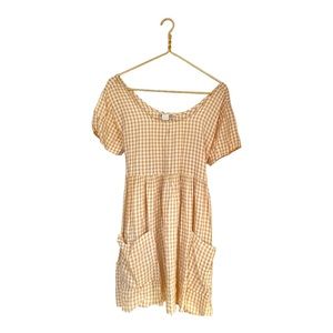 90s y2k Rampage Yellow Gingham Oversized Short Dress With Pockets M